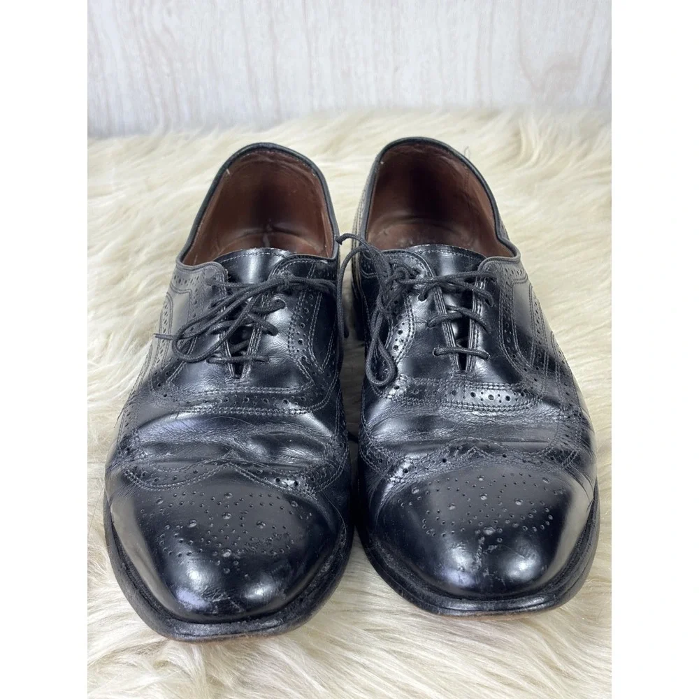 Vintage Allen Edmonds Townley Wingtip Shoes Mens 9A Black Leather Brogue Oxford